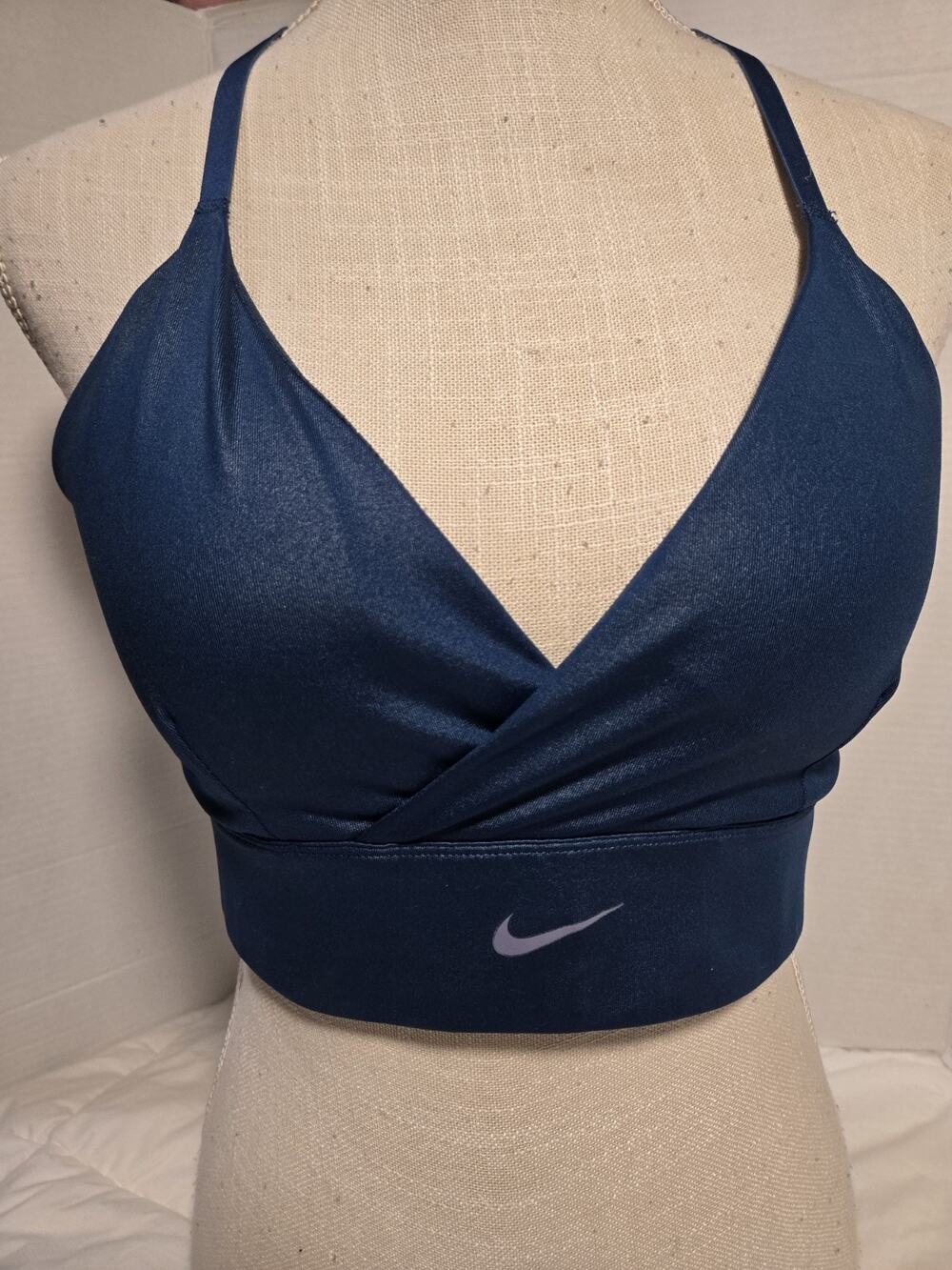 NIKE Sz L Indy Shimmering Blue Sports Bra Teal Paddle Training Workout Yoga